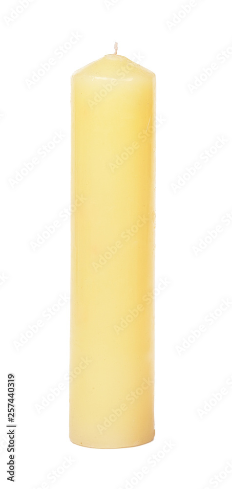 Wax colored candle isolated on white background close up Wax colored candle isolated on white background close up