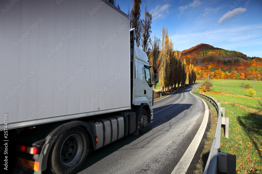 Truck transport on the road and cargo