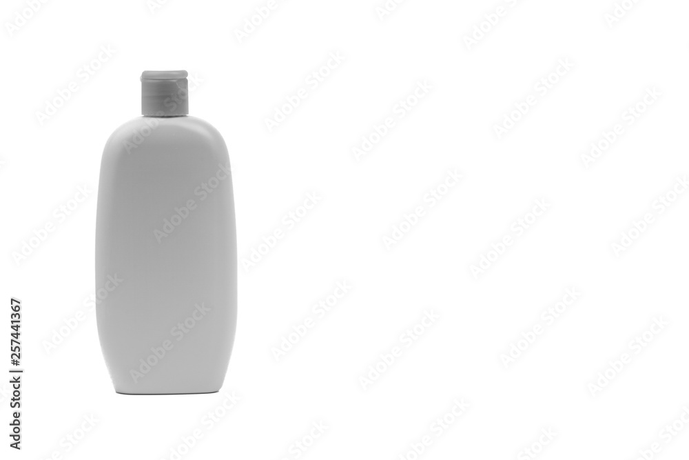 Baby oil or shampoo bottle isolated on white background. Copy Space and Black and White Baby oil or shampoo bottle isolated on white background. Copy Space and Black and White
