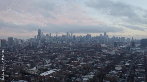 Aerial View of Chicago Skyline during Sunset - 4k Cinematic