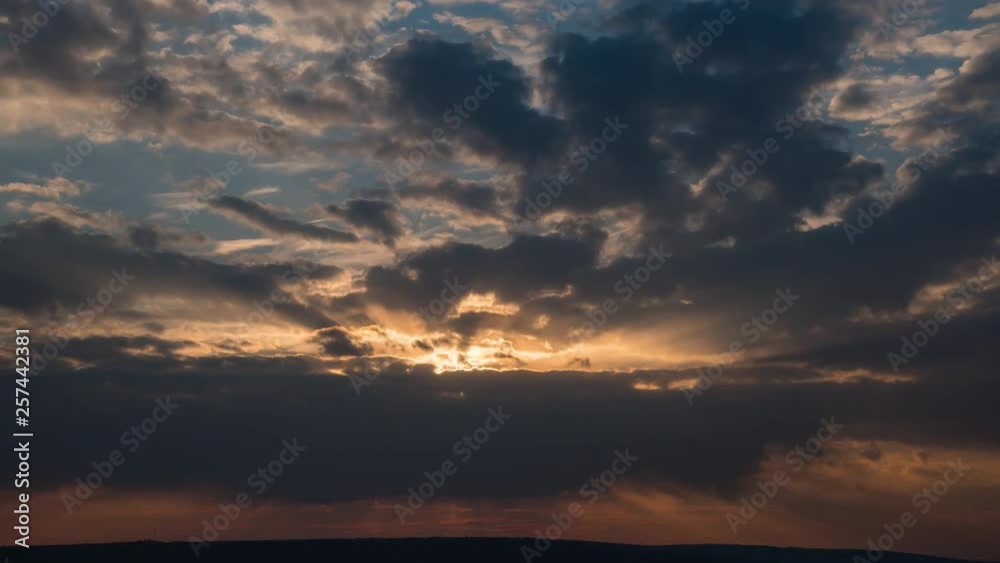 Amazing Sunset With Strong Sunrays Over The Ocean Time Lapse . Amazing Sunset With Strong Sunrays Over The Ocean Time Lapse .