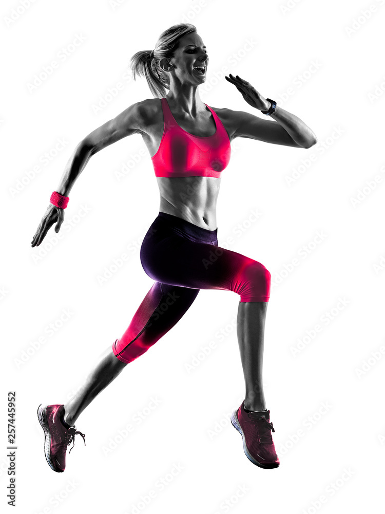 one caucasian woman sport runner running jogger jogging happy isolated on white background one caucasian woman sport runner running jogger jogging happy isolated on white background