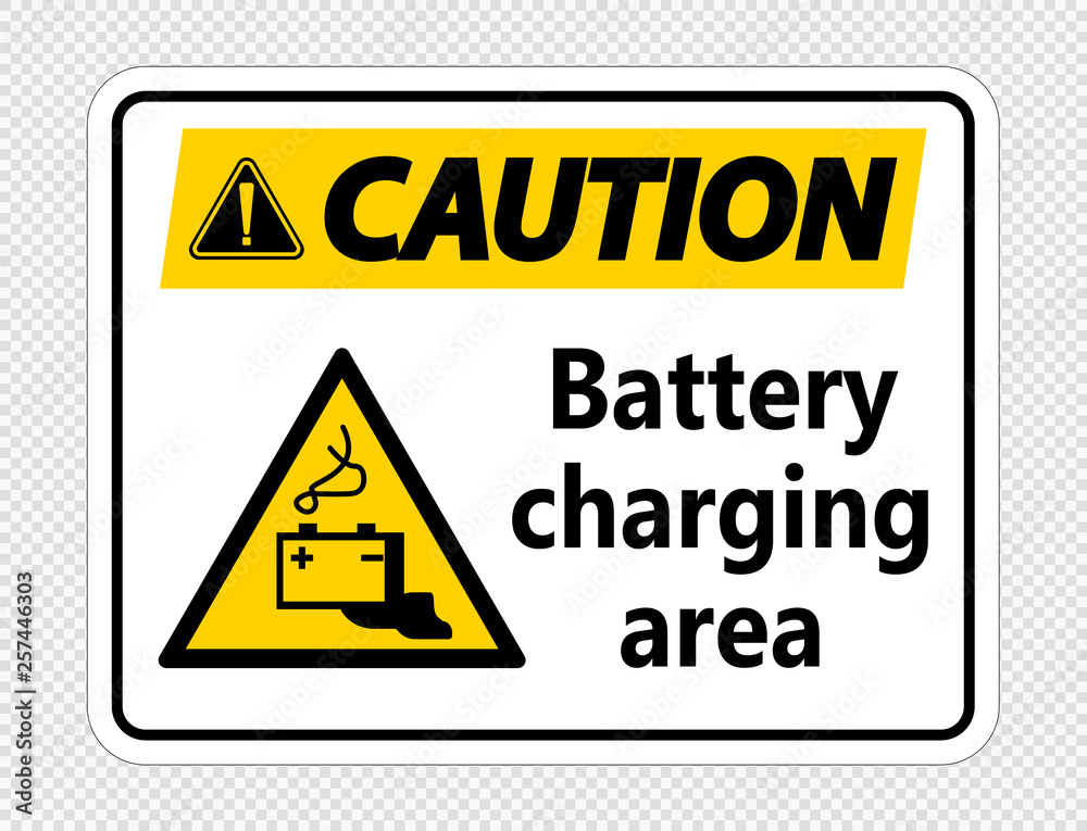 Caution battery charging area Sign on transparent background