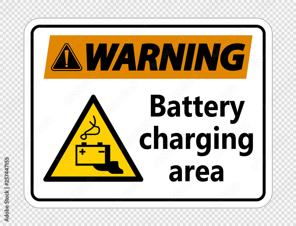Warning battery charging area Sign on transparent background Warning battery charging area Sign on transparent background