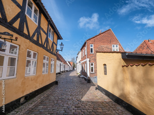 Cobbled streets in the old medieval city Ribe, Denmark