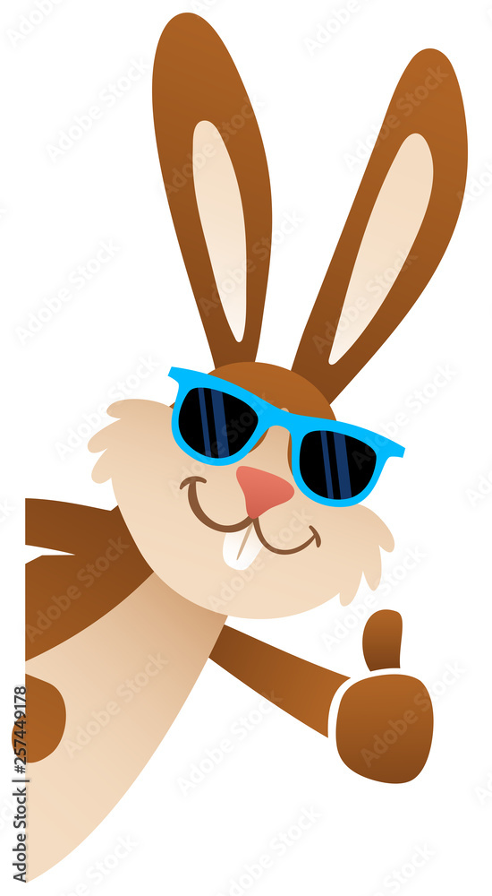 Cartoon Osterhase mit Sonnenbrille lehnt sich seitlich ins Bild Daumen hoch  Stock Vector | Adobe Stock