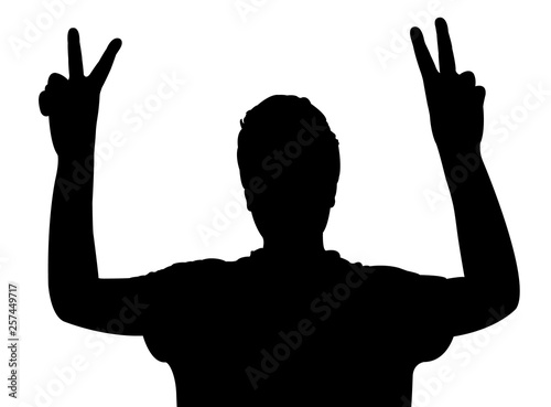 a man making victory sign, silhouette vector