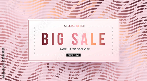 Trendy Elegant Seasonal Sale banner, flyer, sticker with text Big Sale in frame on a textured background of wavy lines. Template design, Wallpaper, invitation, poster, brochure, voucher discount
