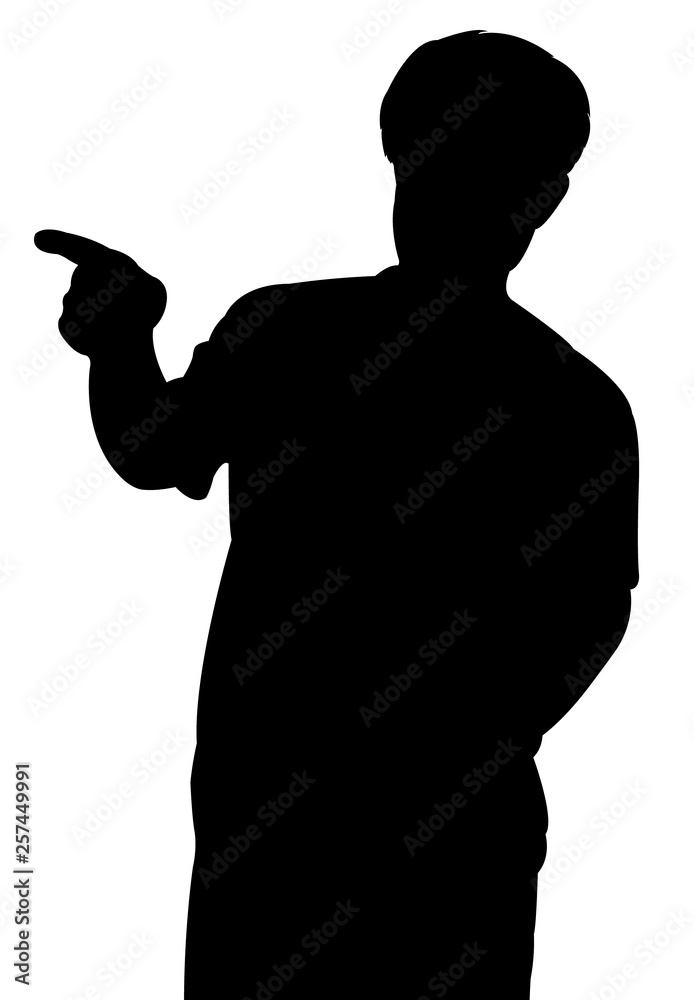 young man pointing, silhouette vector