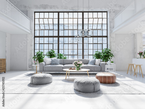 3D-Illustration of a new modern city loft apartment.