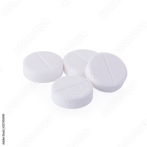 Paracetamol medicine tablets isolated on white background