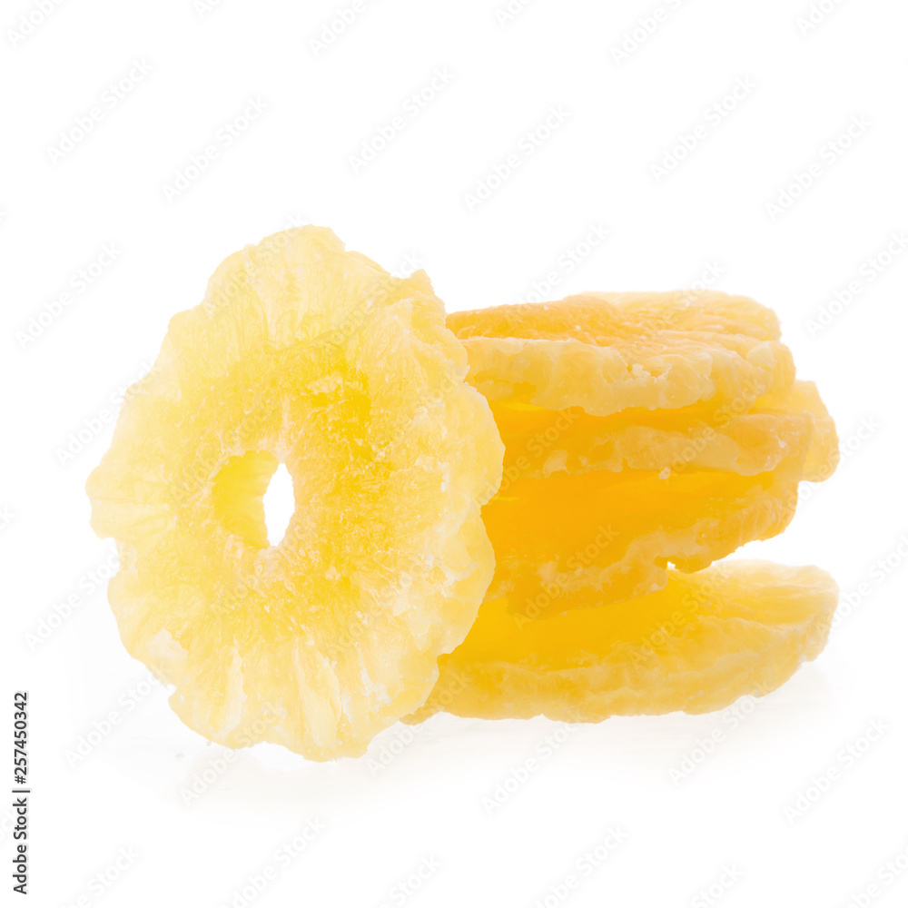 dried ananas slices, candied pineapple slice isolated on white background dried ananas slices, candied pineapple slice isolated on white background