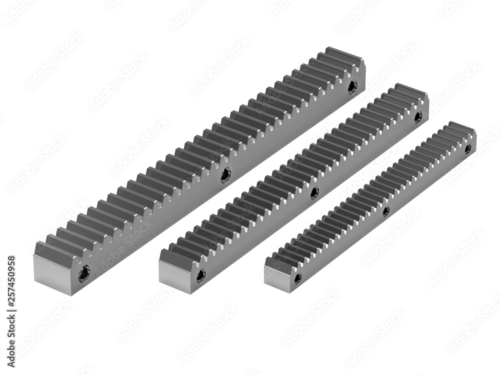 Rack gear. Image of a rack with a rolling gear wheel. Sliding gate mechanism. Educational image. 3D rendering Rack gear. Image of a rack with a rolling gear wheel. Sliding gate mechanism. Educational image. 3D rendering