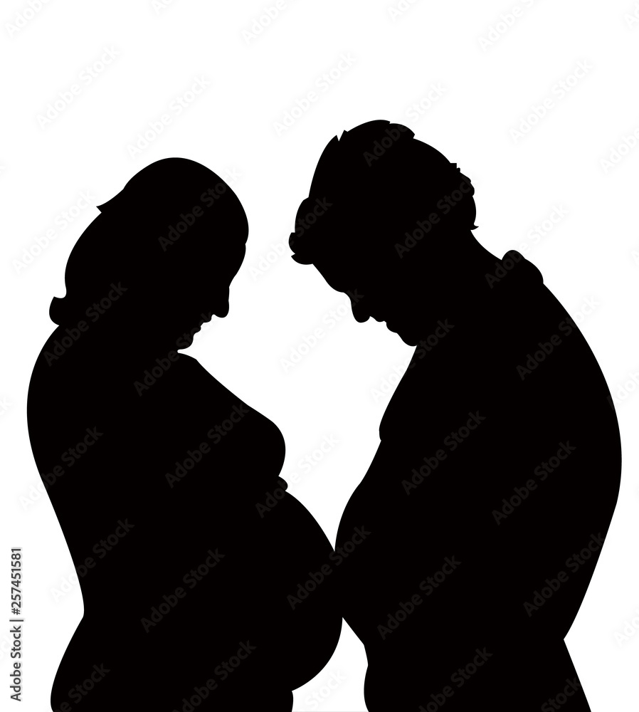 a pregnant couple, silhouette vector
