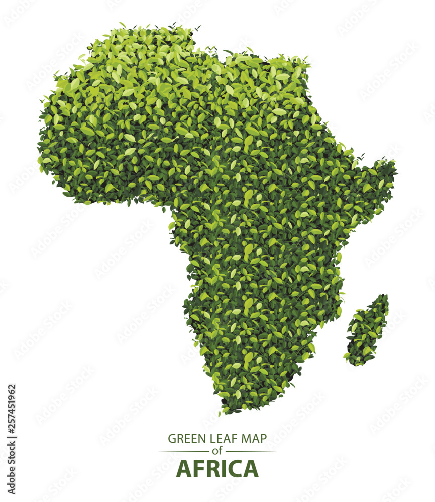 Green leaf map of africa vector illustration of a forest is concept - obrazy, fototapety, plakaty 