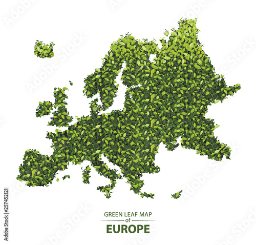 Green leaf map of Europe vector illustration of a forest is concept