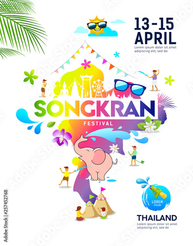 Amazing Songkran festival ideas map thailand colorful poster design  vecter illustration