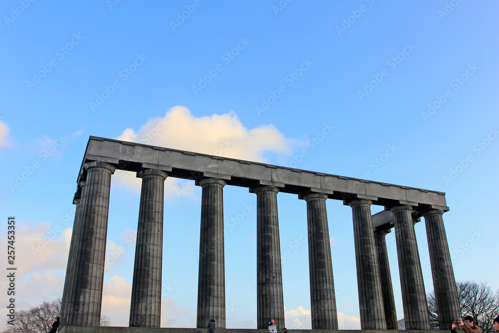 The unfinished National Monument of Scotland, built to commemorate the soldiers of the Napoleonic Wars on Calton Hill, Edinburgh, UK.