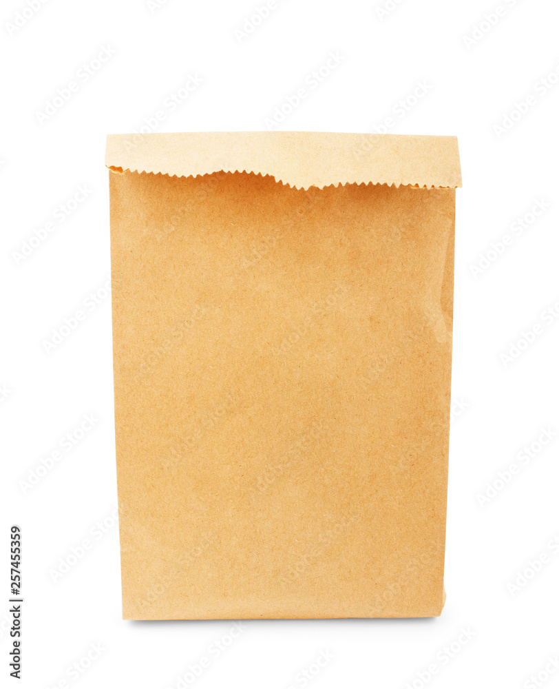 Brown paper bag for baking or products on white background