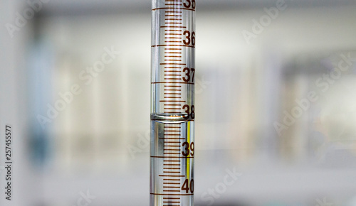 measurement glassware in laboratory, chemical reagent in burette, titration technique