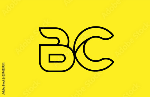yellow black line alphabet letter BC B C logo combination company icon design