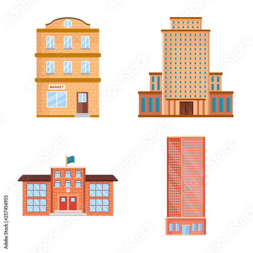 Vector design of facade and building icon. Collection of facade and exterior vector icon for stock.