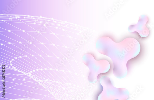 Abstract 3d inkblots background with text space. Liquid bubbles vector illustration. Network concept drawing with polygonal lines and dots. 3d gradient shapes backdrop composition. Wallpaper design