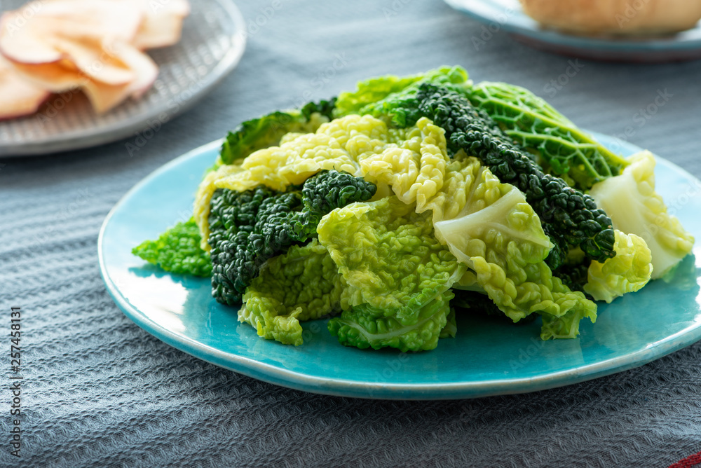 Stewed savoy cabbage, vegetarian food, healthy diet food. Stewed savoy cabbage, vegetarian food, healthy diet food.
