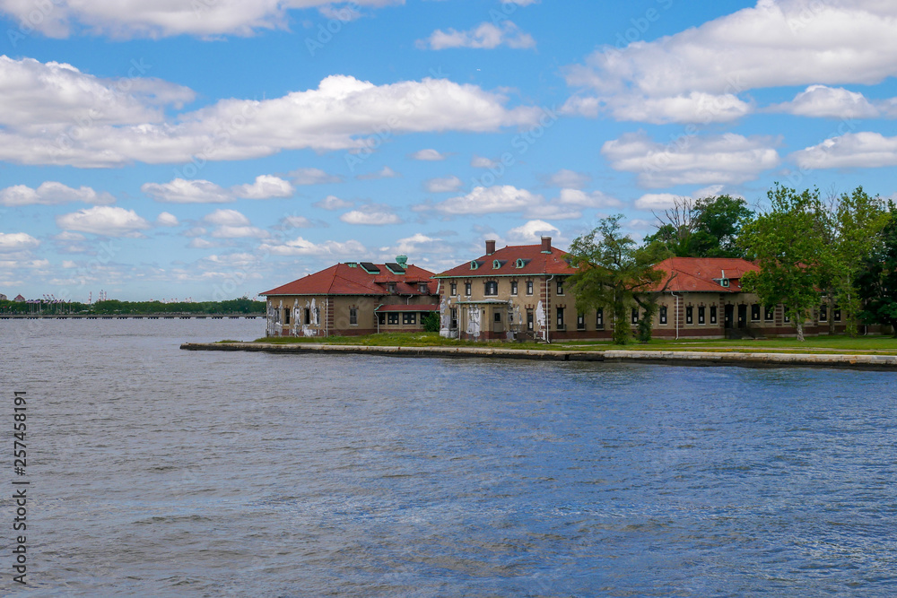 View of The Ellis Island for landscape from the ferry boat at New york,USA View of The Ellis Island for landscape from the ferry boat at New york,USA