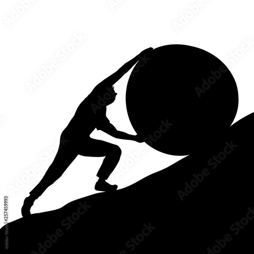 Man trying to pull the stone up the hill