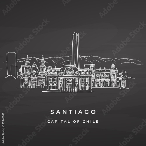Santiago Chile famous buildings drawing on blackboard