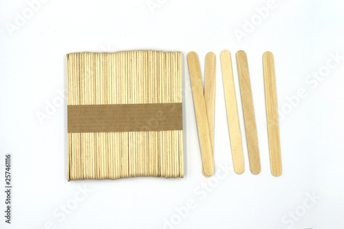 Ice cream wooden sticks, wood ice-cream stick Isolated on white background