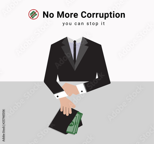 corruption man in suit are giving lot of money to stakeholder for business with the symbol stop recieve money from anyone and the word Disrupting Corruption and stop corruption, for dealing