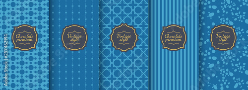 Set of blue vintage seamless backgrounds for luxury packaging design.