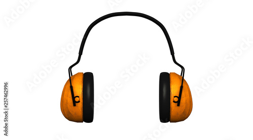 Soundproof work headphones for construction sites and industry, safety device at work, 3d rendering