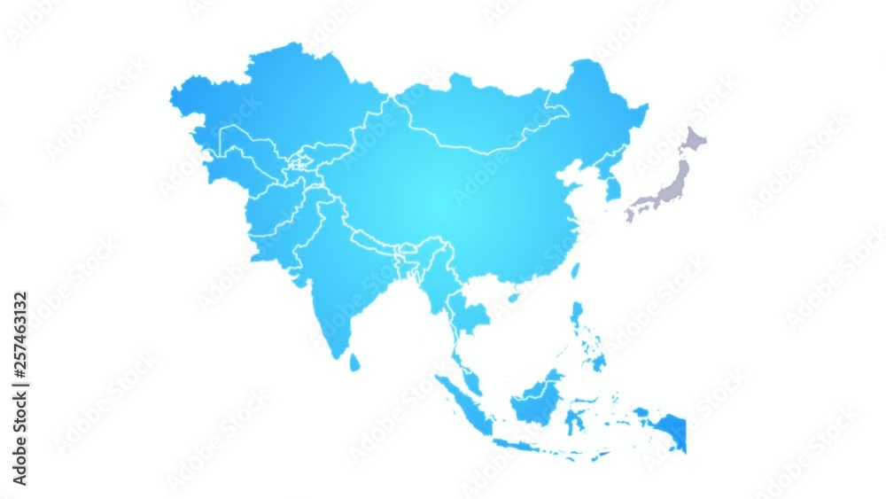 Asia Continent Map Showing Up Intro By Regions/ 4k animated asia map intro background with countries appearing and fading one by one and camera movement Asia Continent Map Showing Up Intro By Regions/ 4k animated asia map intro background with countries appearing and fading one by one and camera movement