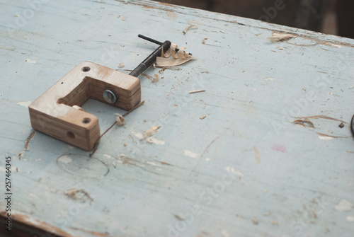 wooden clamp, carpentry tool for fixing wood, carpentry tool,