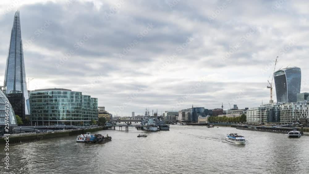 Panoramic View of the Thames River from The Tower Bridge. London, England, time lapse. Panoramic View of the Thames River from The Tower Bridge. London, England, time lapse.