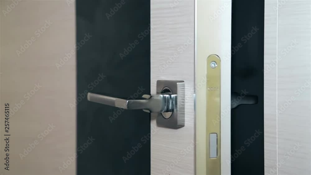 Opening wooden steel door with metal handle HD 1920 Opening wooden steel door with metal handle HD 1920