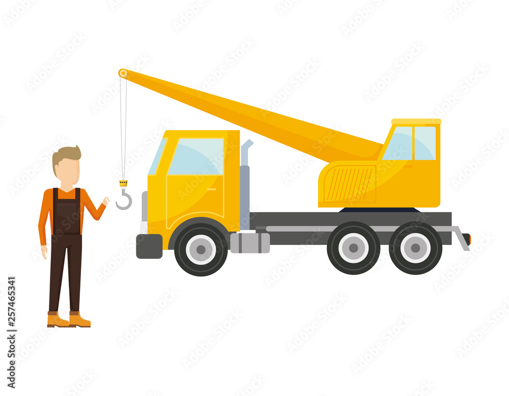 crane truck with worker man