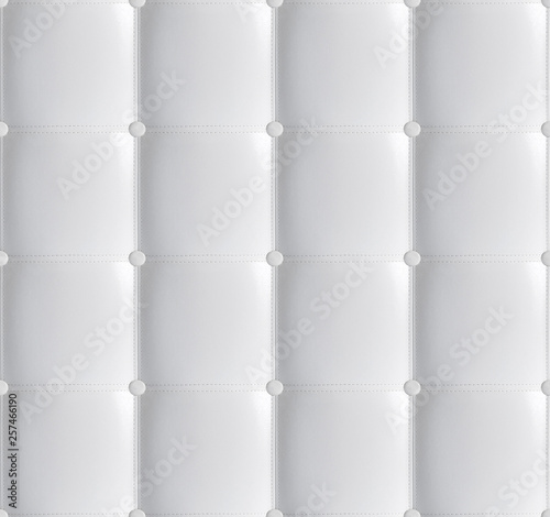 White Leather Quilted Headboard Seamless Pattern, Luxury soft leather background. White headboard, bed. Background texture of upholstered leather furniture, square line and buttons