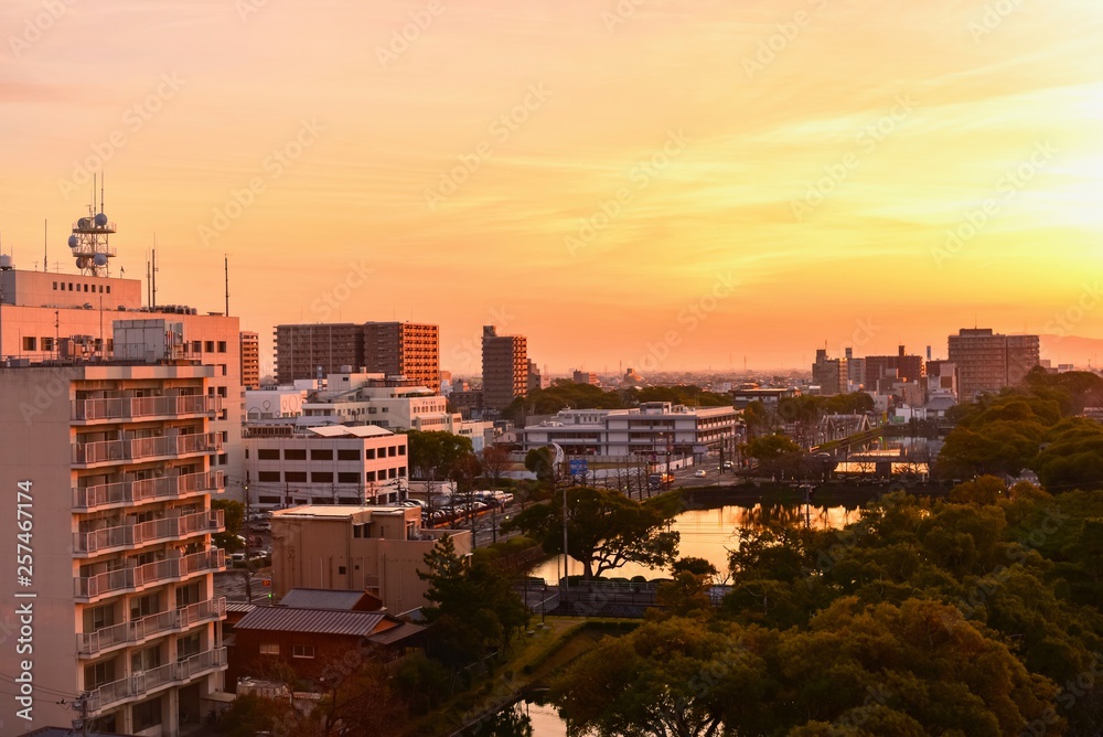 Saga City with Blazing Sunset Sky