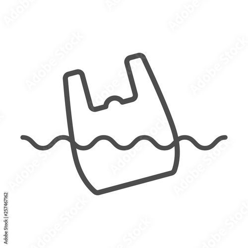 plastic bag floating in sea. stop using plastic bag outline vector icon. say no to plastic bag. plastic recycling, plastic ban and stop plastic pollution to save environment and ecology of earth