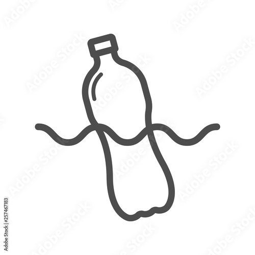 plastic bottle floating in sea. stop using plastic products outline vector icon. say no to plastic. plastic recycling, plastic ban and stop plastic pollution to save environment and ecology of earth