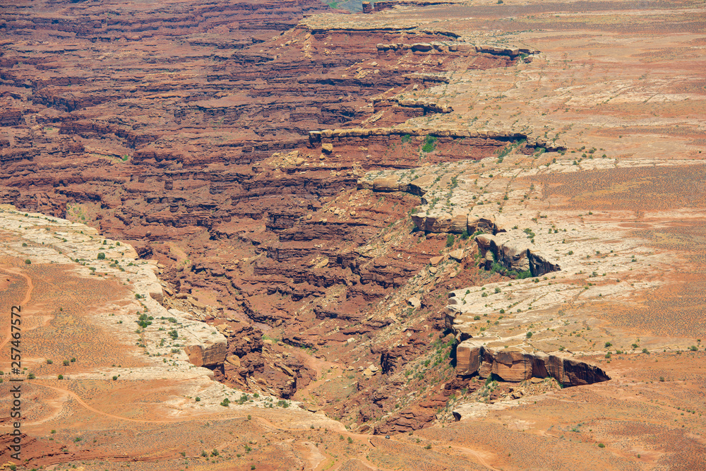 Aerial view of canyon and White Rim from the Grand View Point in Canyonlands National Park, Moab, Utah, USA.