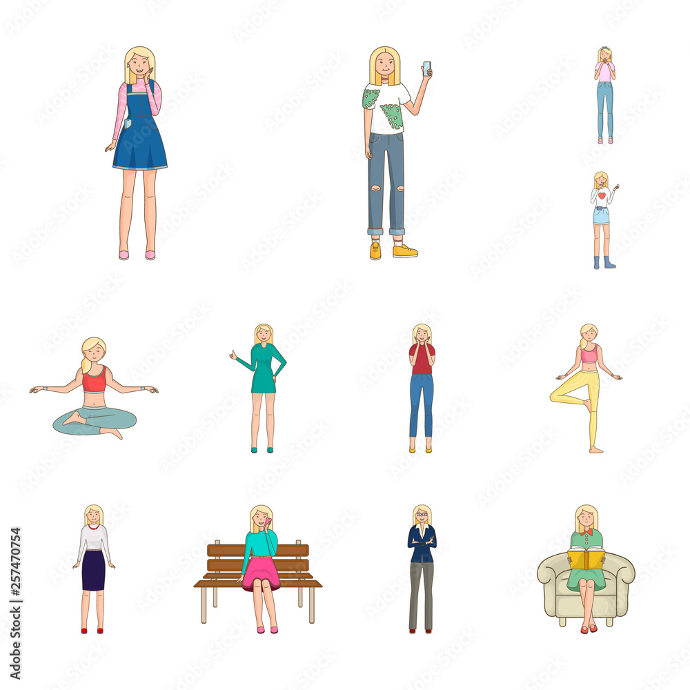 Vector illustration of woman and body sign. Collection of woman and style stock vector illustration.