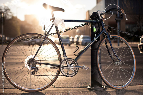 A commuter bike locked up at an intersection in Hobart, Australia.