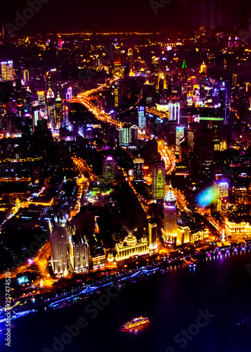 Night Scene Aerial View Shanghai, China