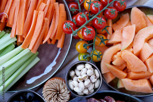 Healthy Food Snacks on Dark Dishes