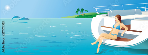 A woman sunbathes on a yacht.